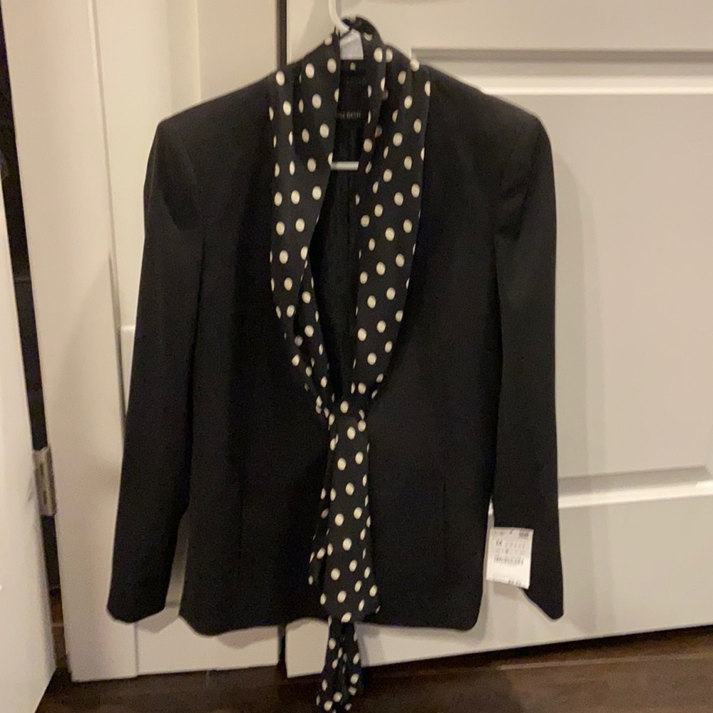 Black Zara blazer polka dot scarf